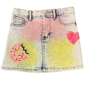 Baby Sara Girls Ombre Denim Mini Skirt With Playful Patches size 5 like new